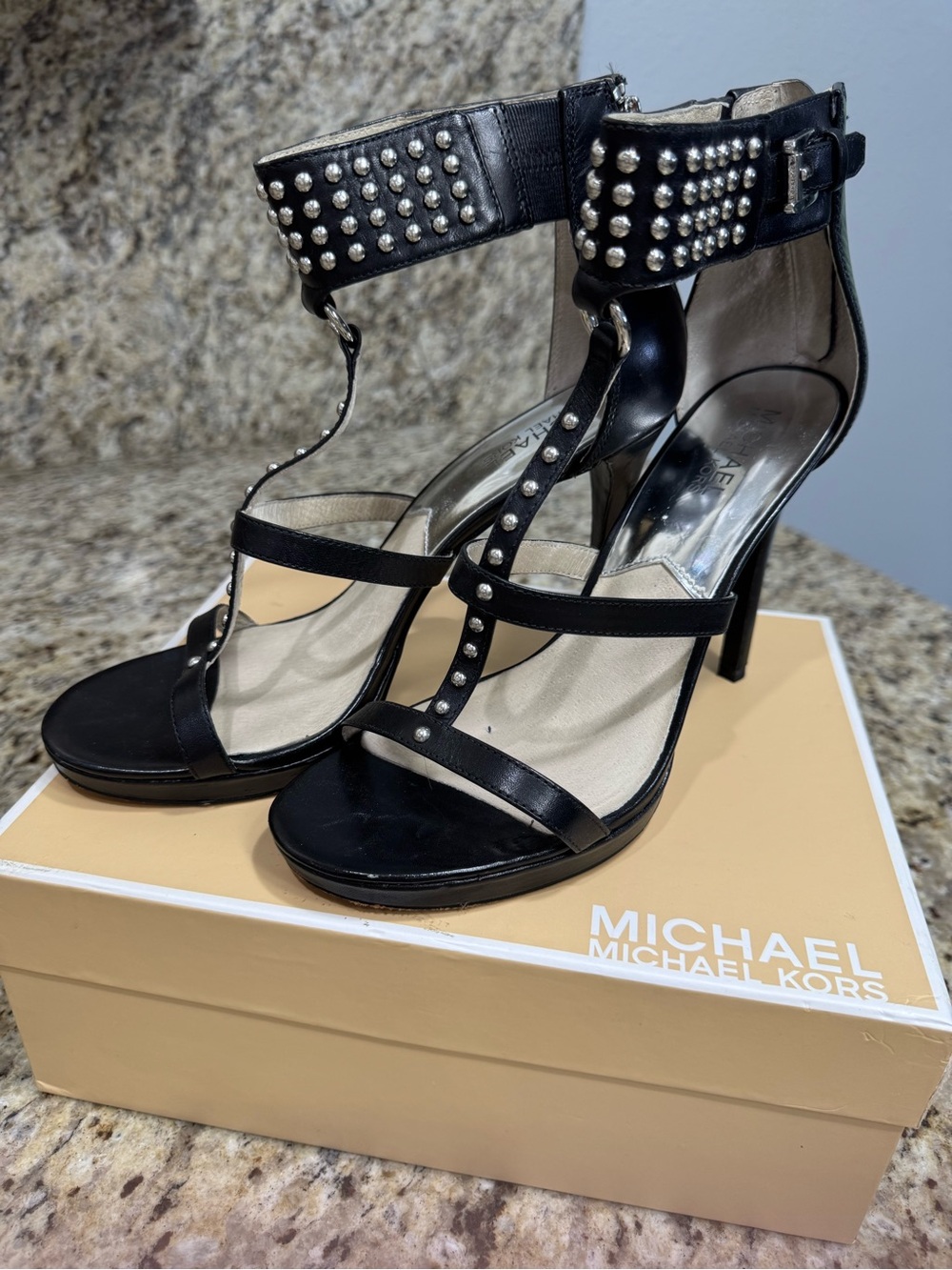 Michael Kors Black Studded Stiletto Sandals – Women’s Size 9 – Pre-Owned